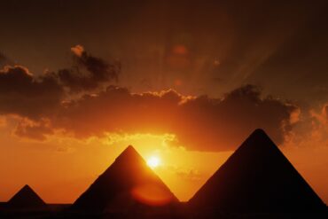 Sunset over pyramids in Egypt
