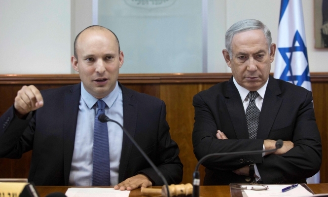 Leader of Bayit Yehudi party Naftali Bennet with Israeli PM Netanyahu
