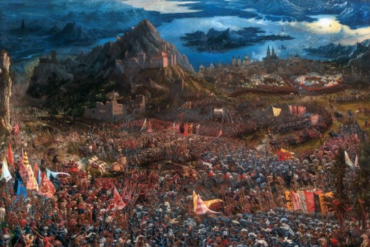 Fighting Angels (poem): Albrecht painting of the battle of Alexander at Issus