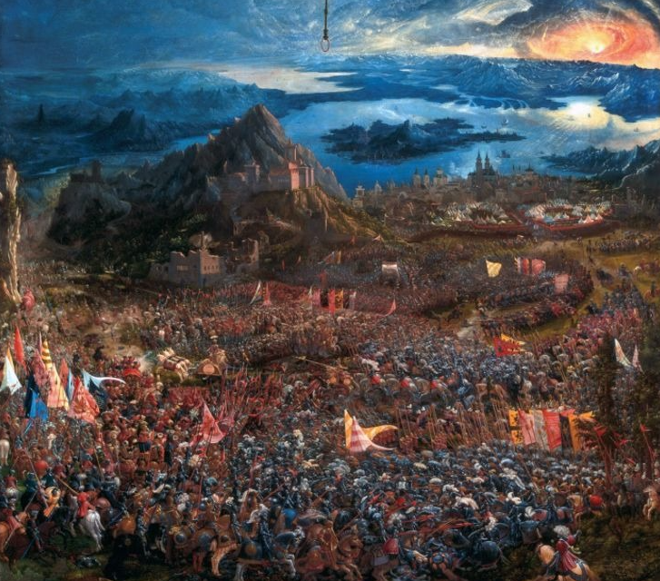 Fighting Angels (poem): Albrecht painting of the battle of Alexander at Issus