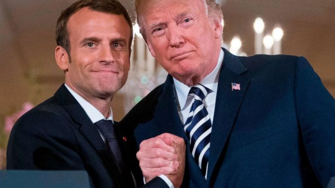French President Emmanuel Macron with US President Donald Trump. Trump is preparing to get tough with Bibi Netanyahu
