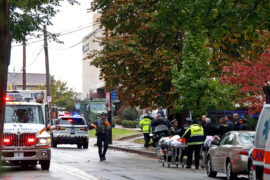 First responders surround the Tree of Life Synagogue in Pittsburgh where Robert Bowers opened fire Saturday, Oct. 27, 2018