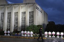 Thoughts and prayers aren't enough. Tree of life synagogue with memorials for the murdered