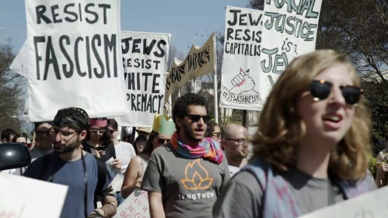 Etan Nechin criticized Jewish activist, such as those at the IfNotNow protest in Los Angeles pictured here