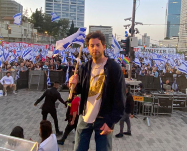 Samuel Hyde at the Tel Aviv protest